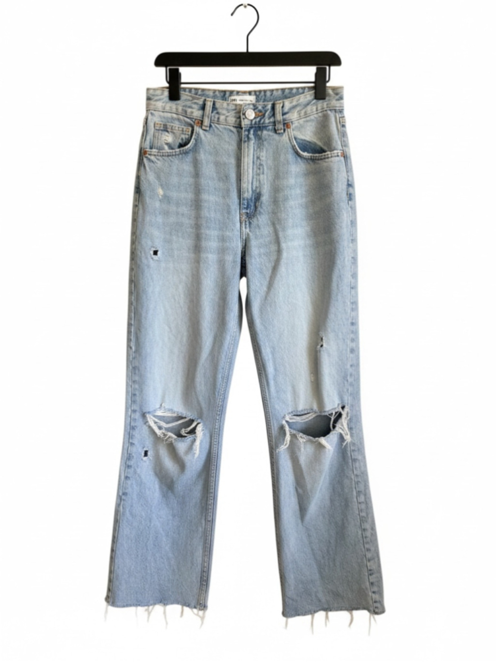Zara High Rise Wide Leg Distressed Jeans Light Blue Women’s 6 - Picture 6 of 6